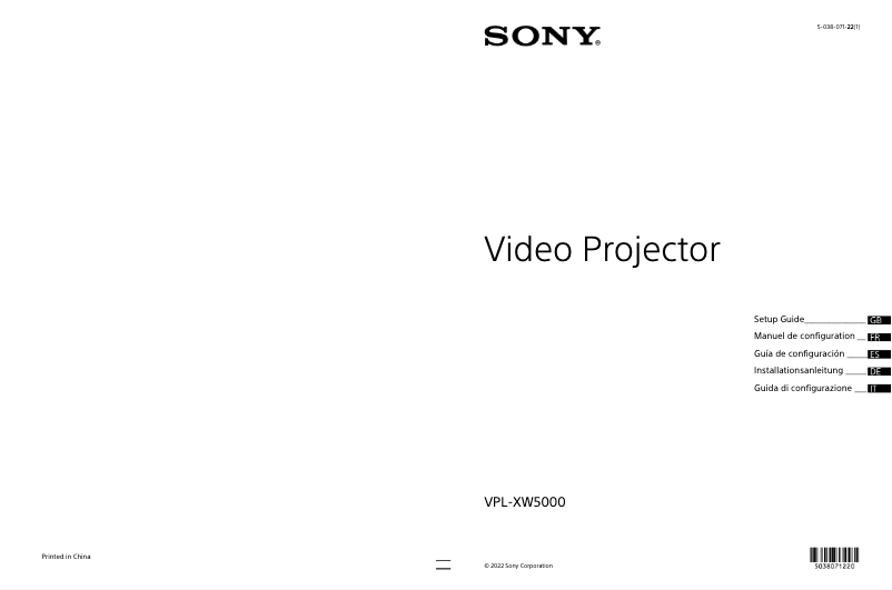 Image de la première page du manuel de l'appareil VPL-XW5000