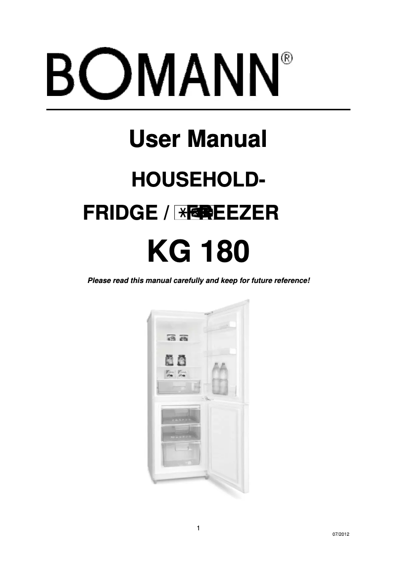 Page 1 de la notice Manuel utilisateur Bomann KG 180