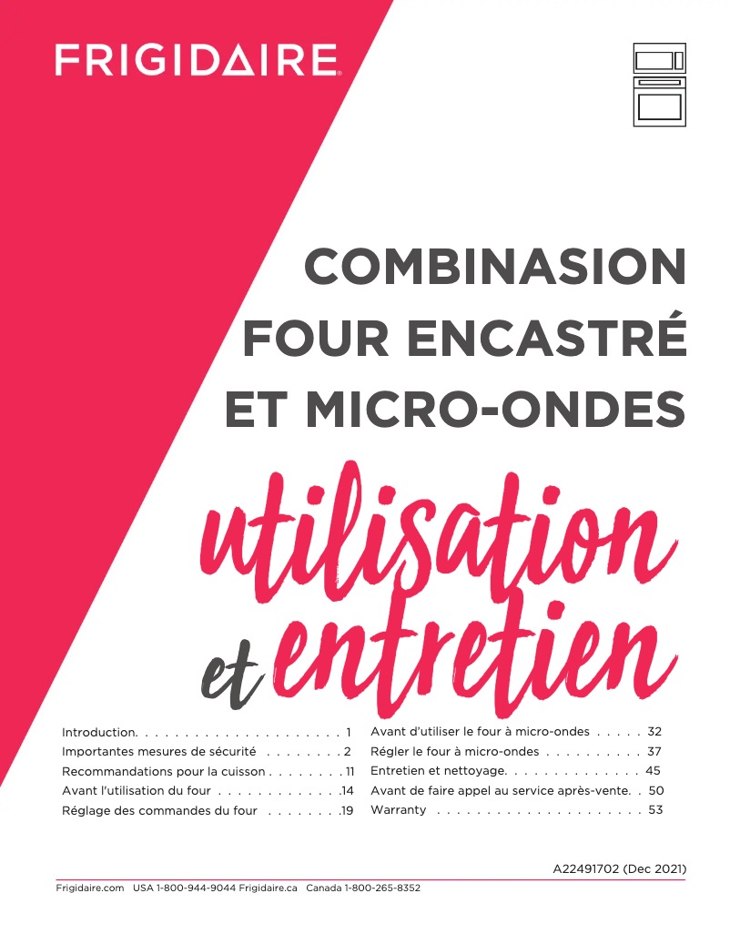 Page 1 de la notice Manuel utilisateur Frigidaire FCWM3027AB