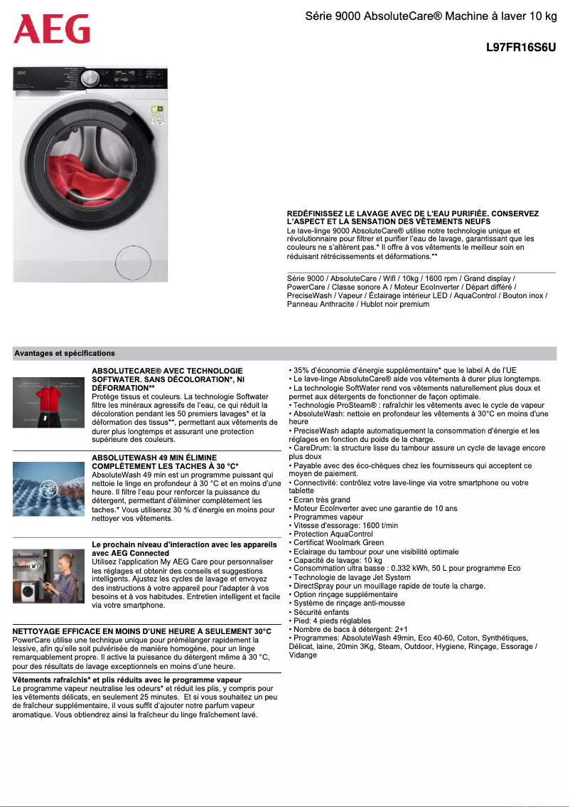 Página 1 del manual Ficha técnica AEG L97FR16S6U