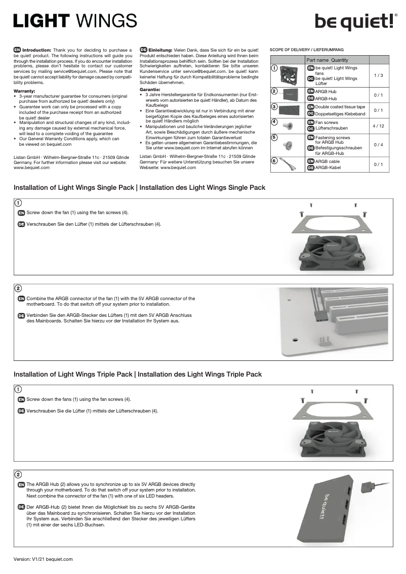 Page 1 de la notice Manuel utilisateur Be Quiet! BL075