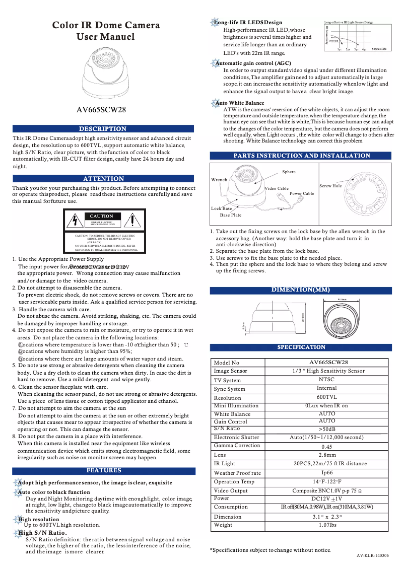 Page n°1 - Manuel utilisateur AVUE AV665SCW28