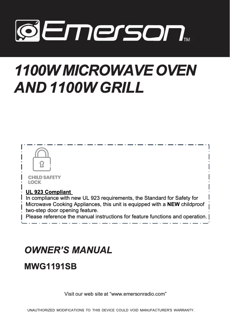 Page n°1 - Manuel utilisateur Emerson MWG1191SB