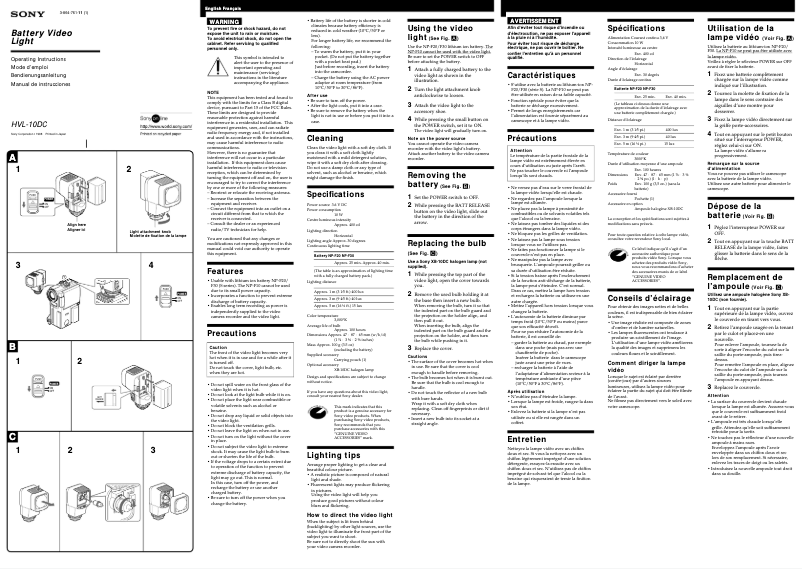 Page 1 de la notice Manuel utilisateur Sony HVL-10DC