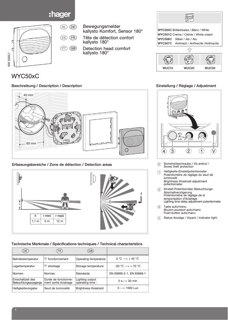 Page 1 de la notice Manuel utilisateur Hager WYC500C