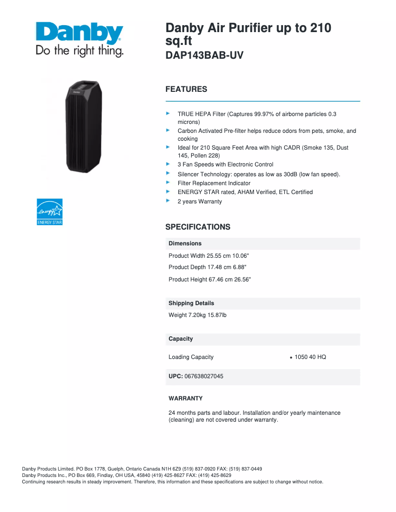 Image de la première page du manuel de l'appareil DAP143BAB-UV