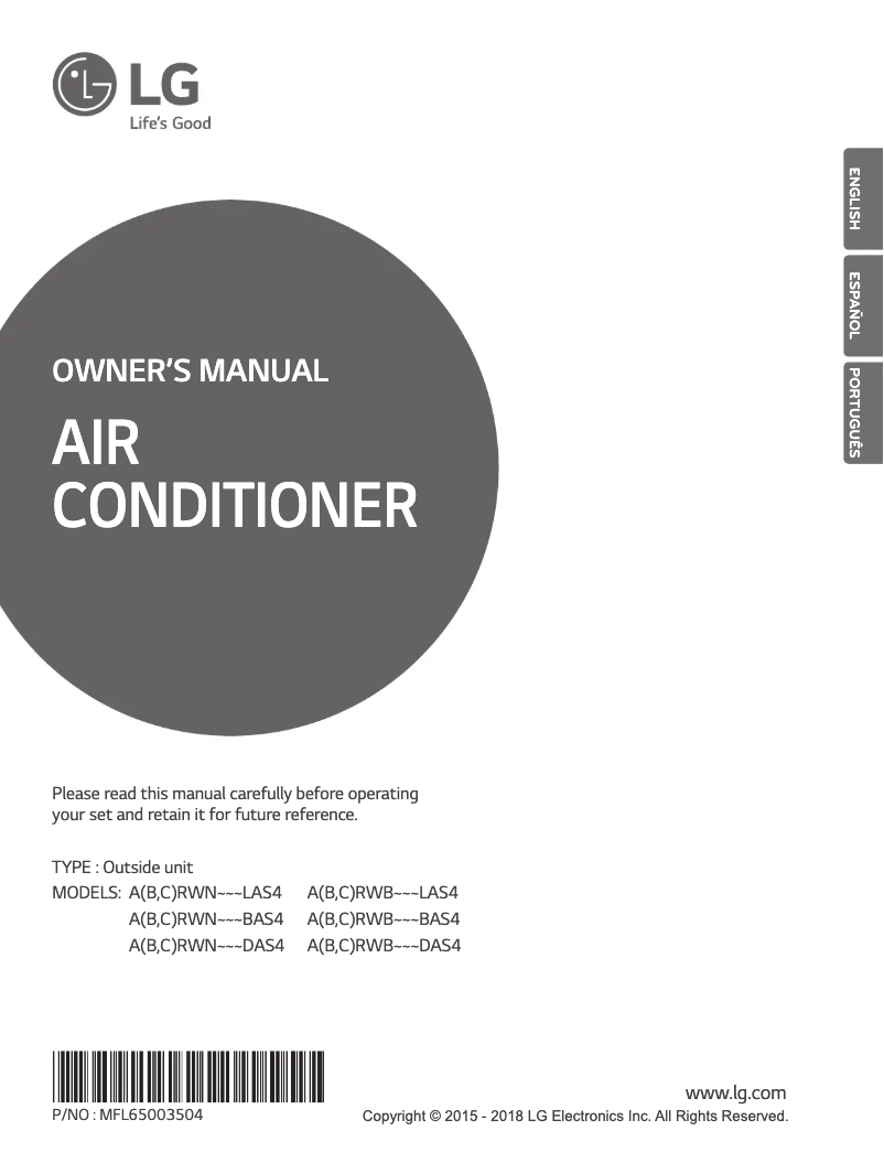 Page 1 de la notice Manuel utilisateur LG ARWN100DAS4