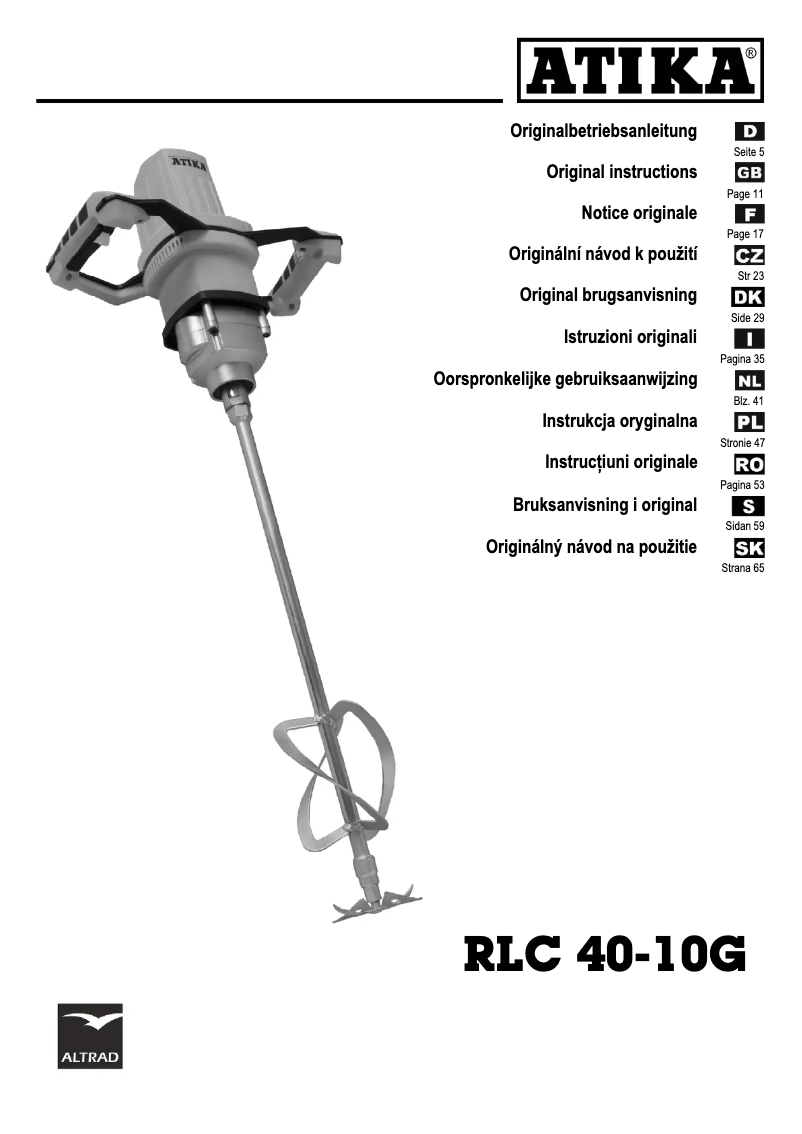 Page n°1 - Manuel utilisateur ATIKA RLC 40-10 G