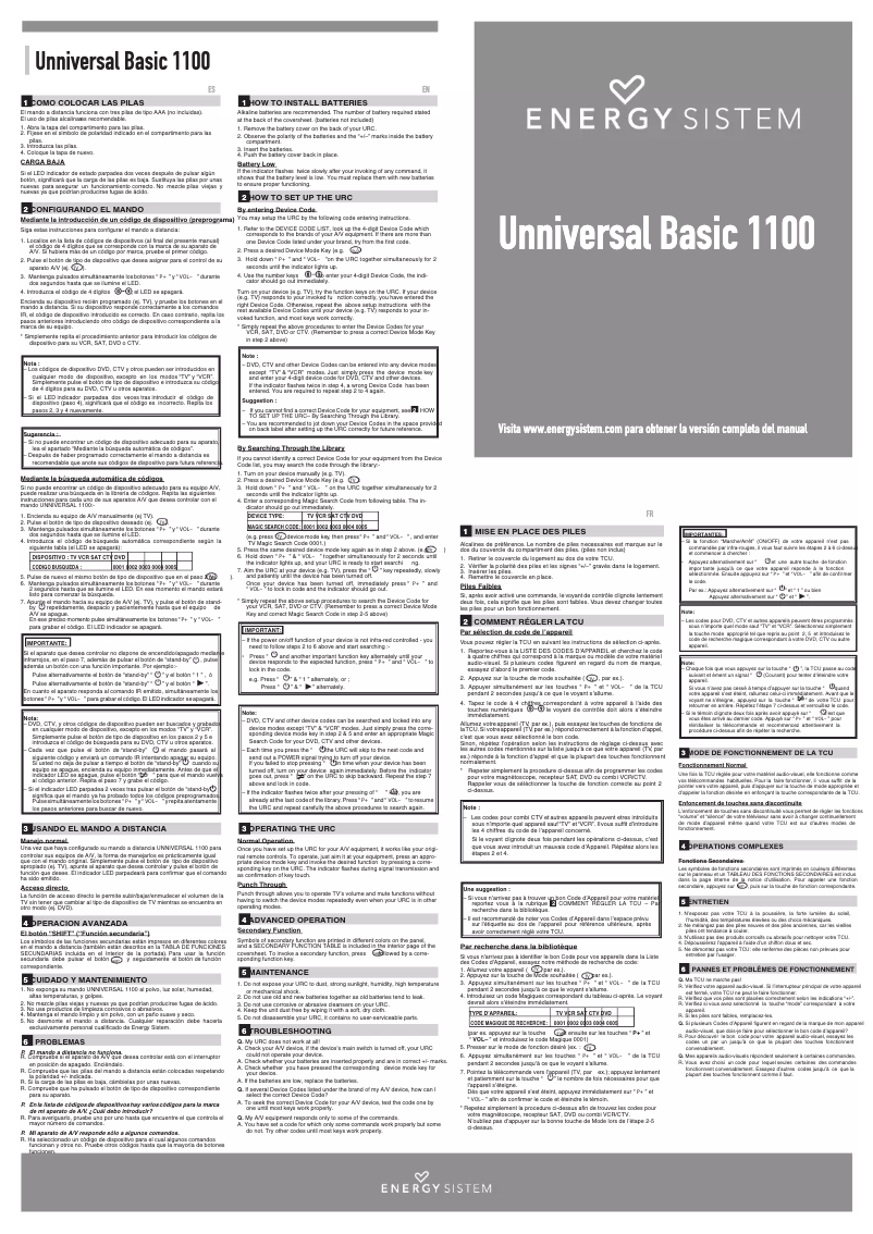 Page n°1 - Manuel utilisateur Energy Sistem Unniversal Basic 1100