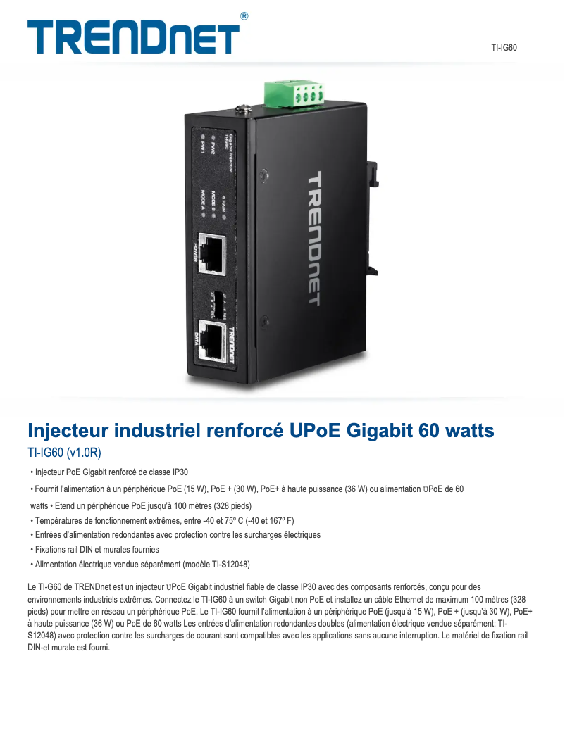 Page n°1 - Fiche technique TRENDnet TI-IG60