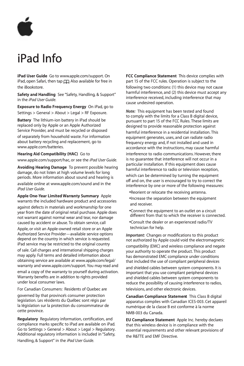 Page 1 de la notice Manuel utilisateur Apple iPad (4th Gen)