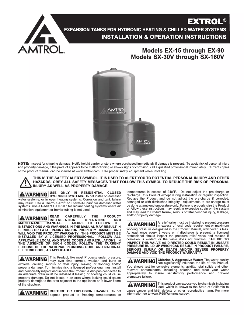 Page 1 de la notice Manuel utilisateur Amtrol Extrol SX-60V