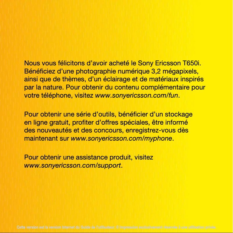 Page n°1 - Manuel utilisateur Sony Ericsson T650i