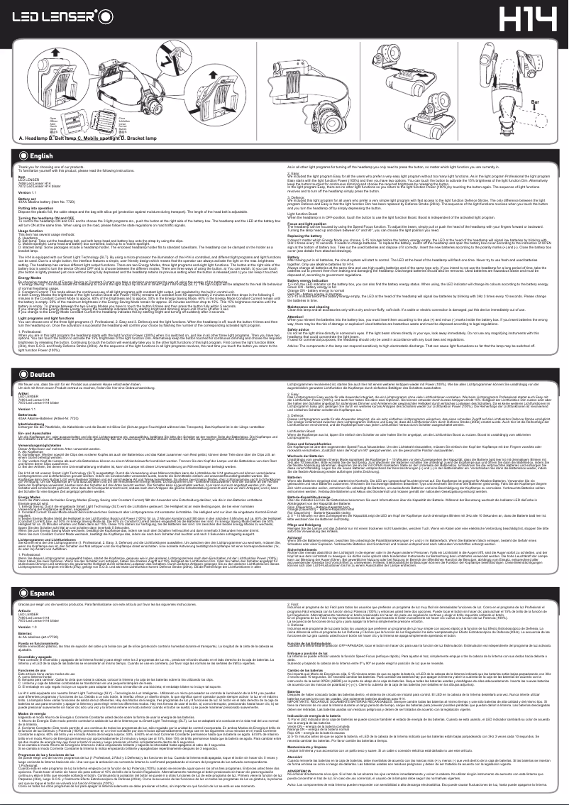 Page 1 de la notice Manuel utilisateur Ledlenser H14R