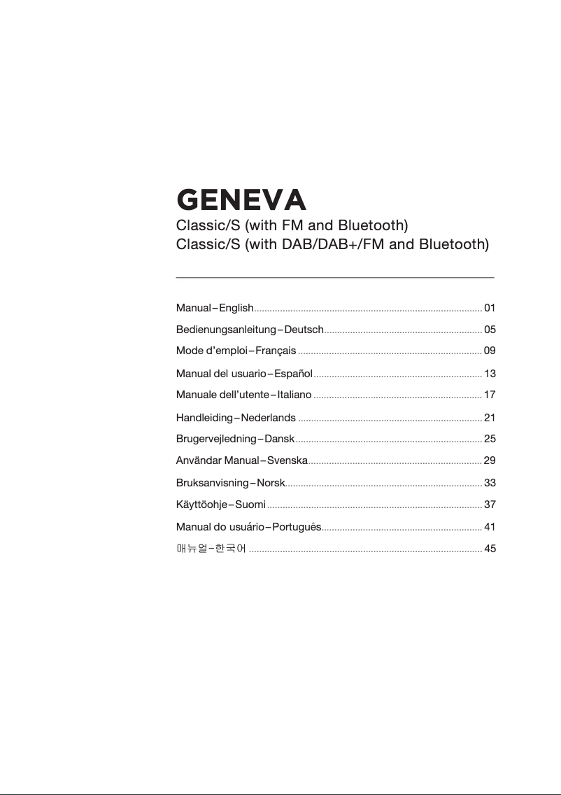 Page 1 de la notice Manuel utilisateur Geneva Classic/S