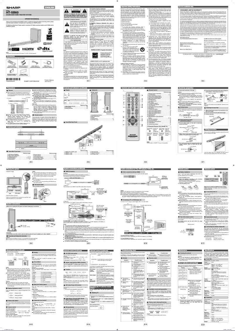 Page n°1 - Manuel utilisateur Sharp HT-SB602