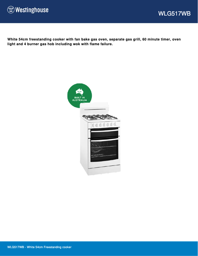 Page n°1 - Fiche technique Westinghouse WLG517WB