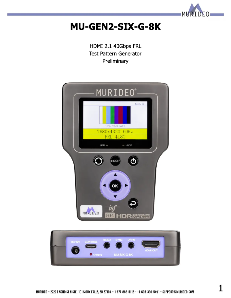Page 1 de la notice Manuel utilisateur Murideo MU-GEN2-SIX-G-8K