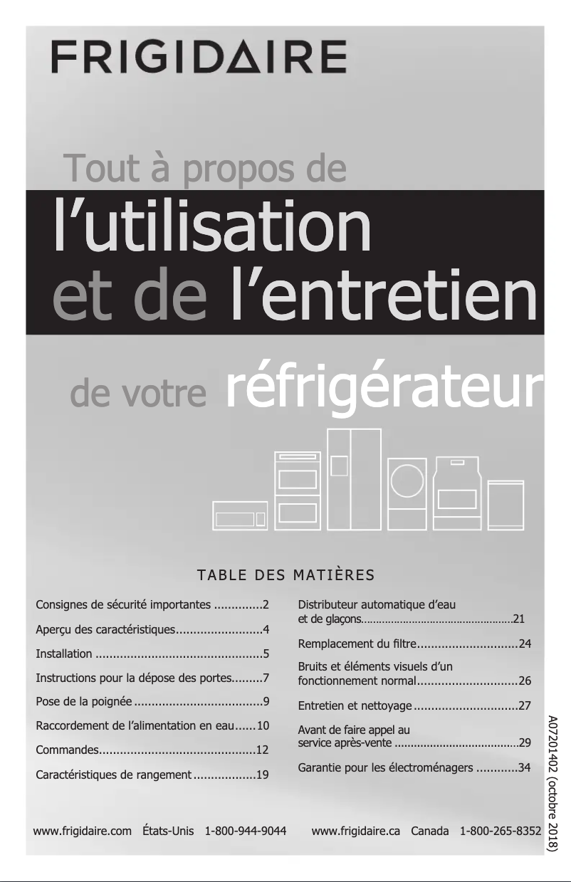 Page 1 de la notice Manuel utilisateur Frigidaire FGSS2635TD