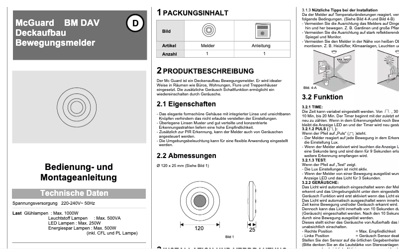 Image de la première page du manuel de l'appareil McGuard BM DAV