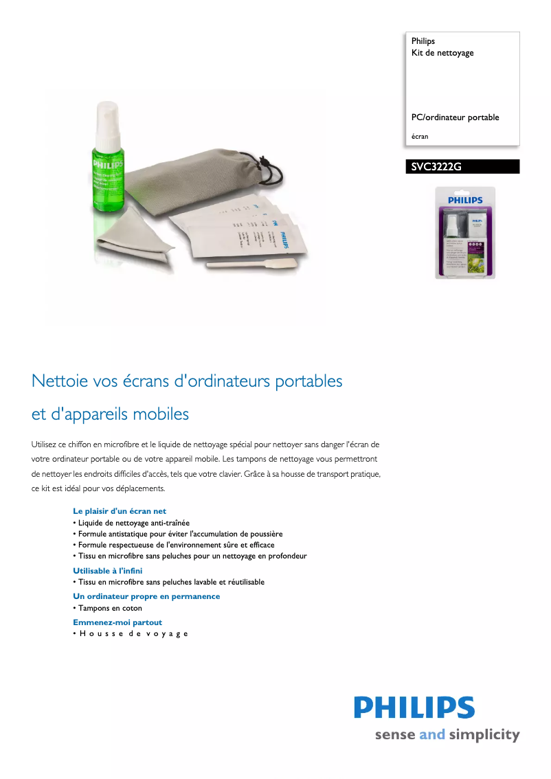Page 1 de la notice Fiche technique Philips SVC3222G