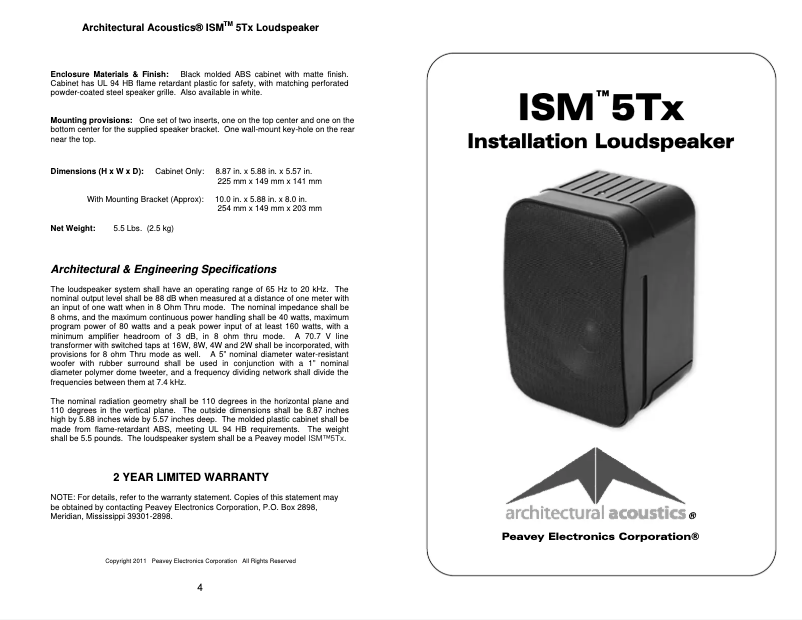 Page 1 de la notice Manuel utilisateur Peavey ISM 5Tx