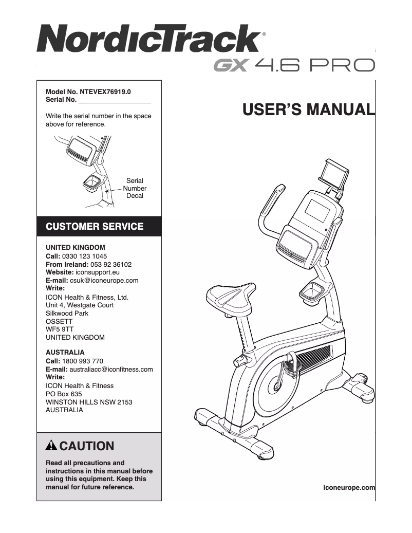 Page n°1 - Manuel utilisateur NordicTrack GX 4.6 Pro