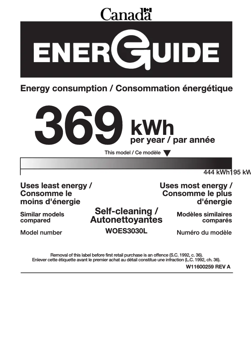Página 1 del manual Etiqueta energética Whirlpool WOES3030LS