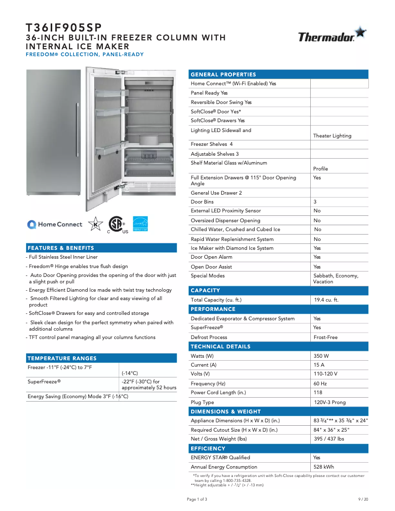 Page n°1 - Fiche technique Thermador T36IF905SP