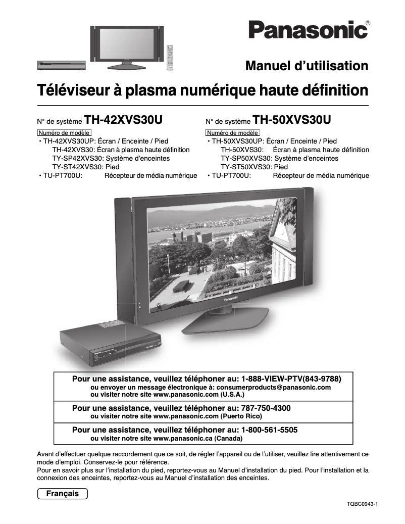 Page 1 de la notice Manuel utilisateur Panasonic TH-42XVS30U
