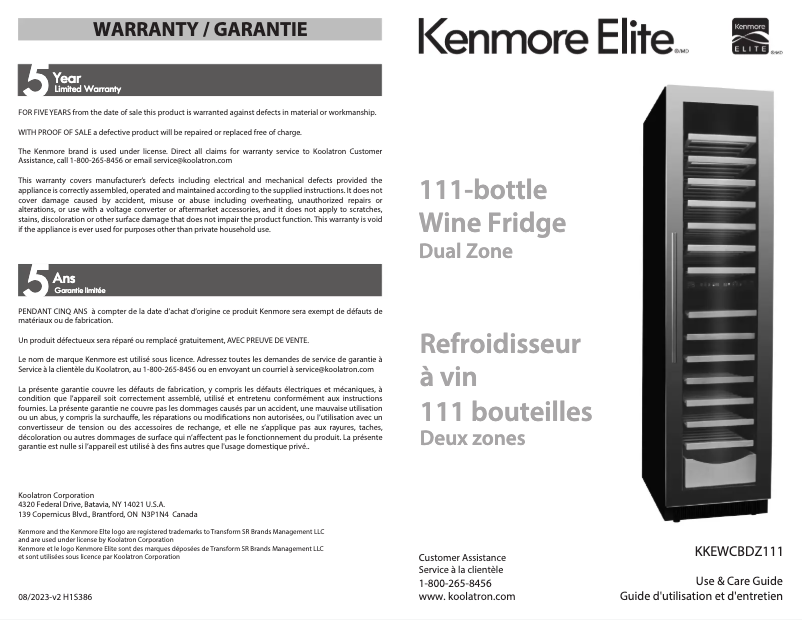 Page 1 de la notice Manuel utilisateur Kenmore Elite KKEWCBDZ111
