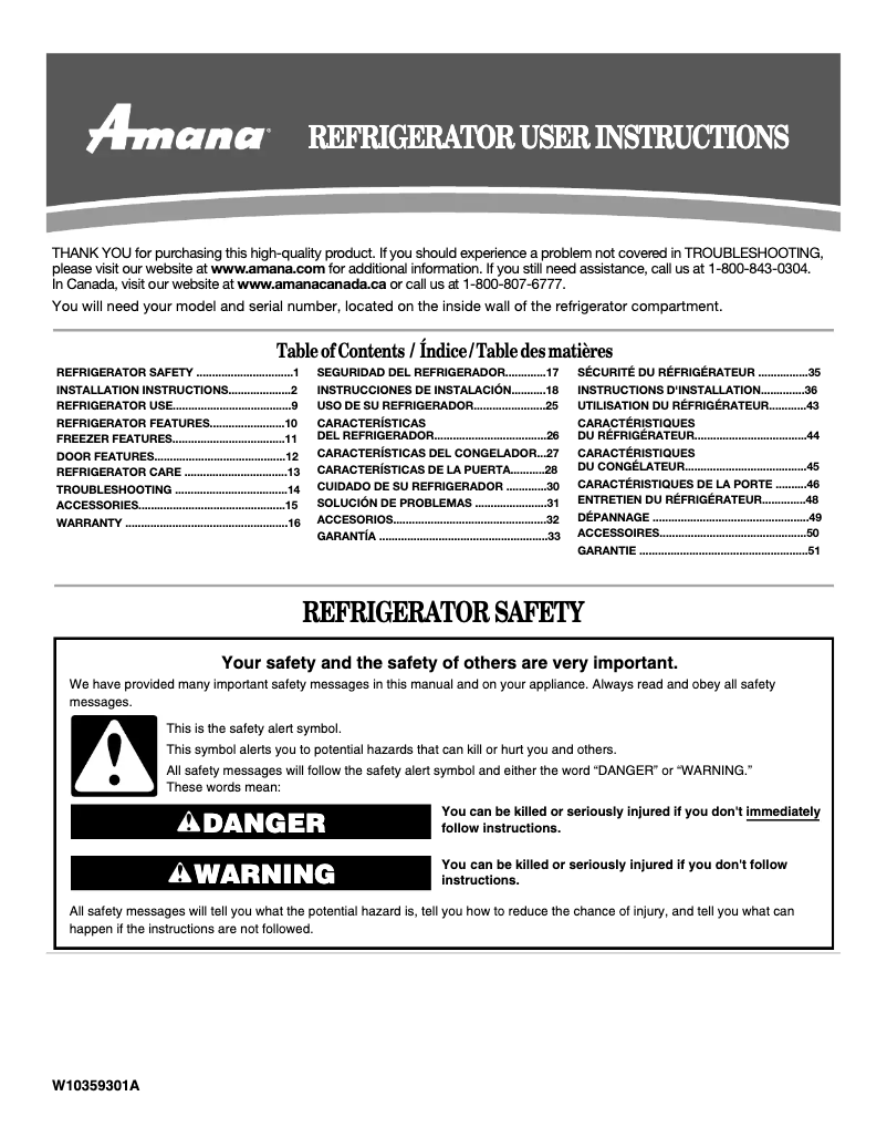 Page n°1 - Manuel utilisateur Amana A1RXNGFYS