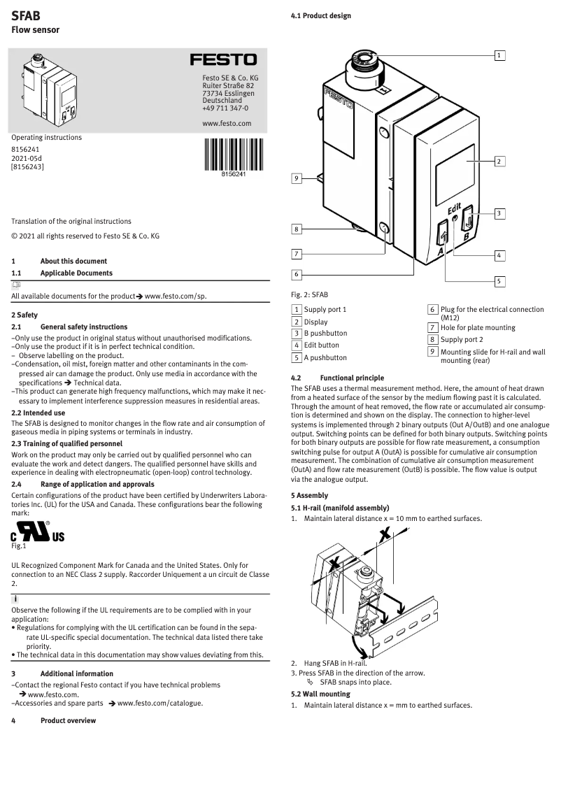 Page 1 de la notice Manuel utilisateur Festo SFAB-10U-HQ6-2SV-M12