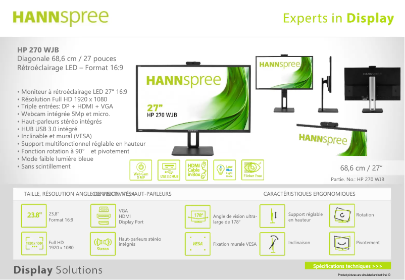 Page 1 de la notice Manuel utilisateur Hannspree HP 270 WJB