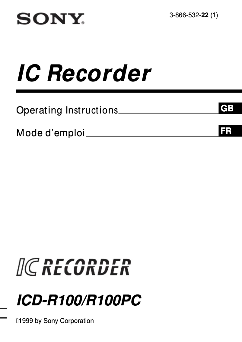 Page 1 de la notice Manuel utilisateur Sony ICD-R100