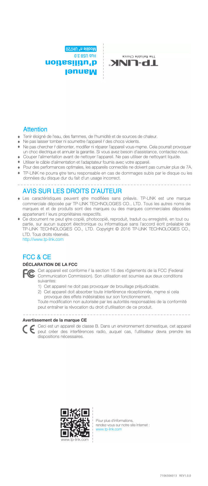 Page 1 de la notice Manuel utilisateur TP-Link UH720