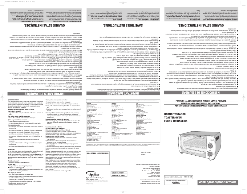 Image de la première page du manuel de l'appareil TO8000