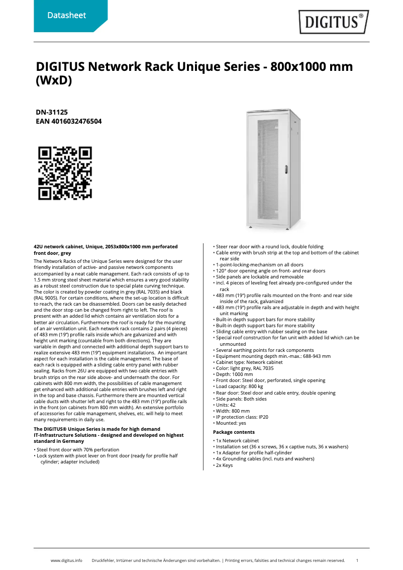 Página 1 del manual Ficha técnica Digitus DN-31125