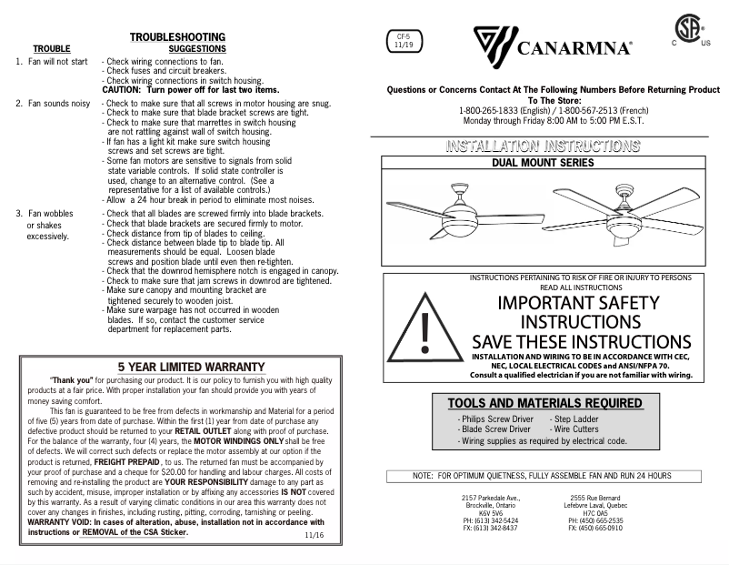Page n°1 - Manuel utilisateur Canarm Calibre