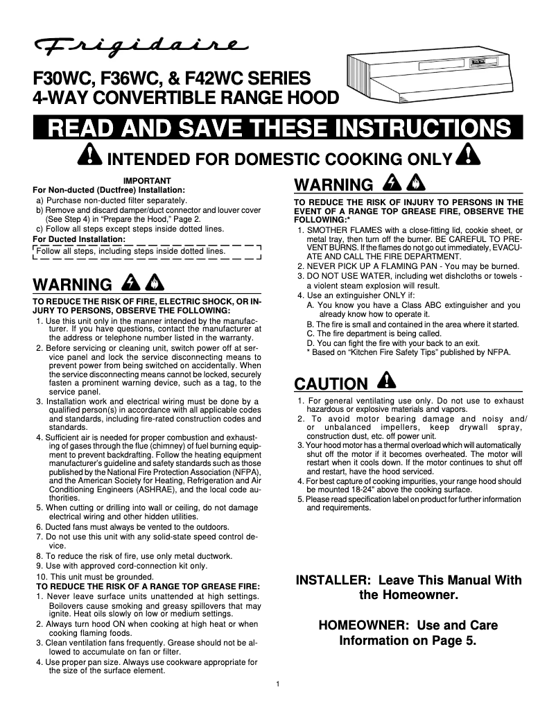 Page 1 de la notice Manuel utilisateur Frigidaire F36WC19EC