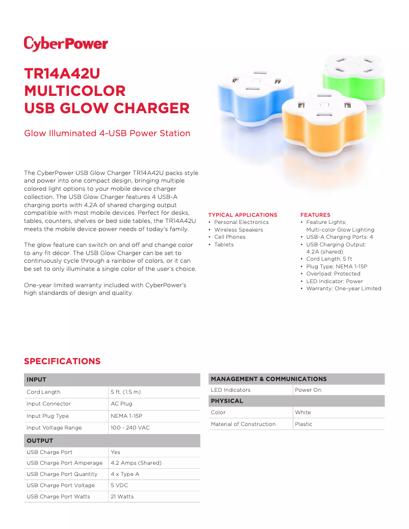Page n°1 - Fiche technique CyberPower TR14A42U