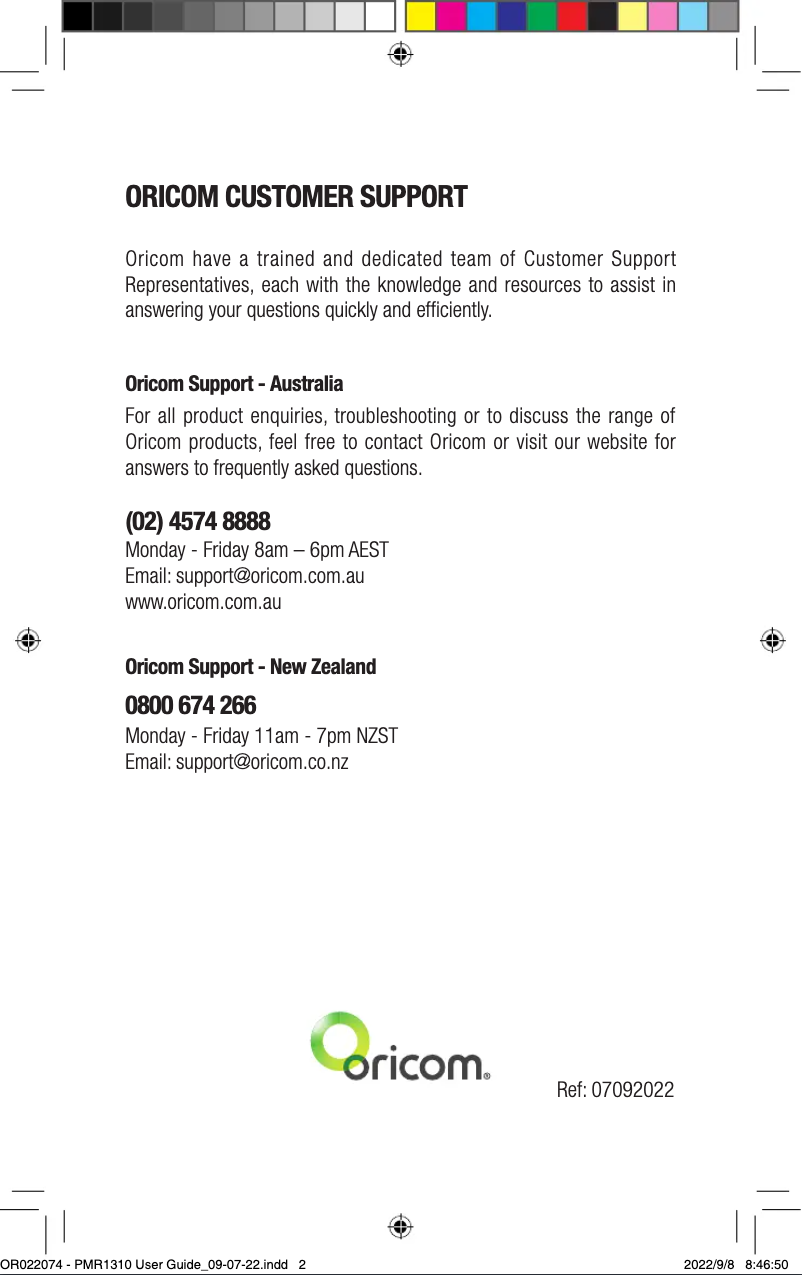 Page n°1 - Manuel utilisateur Oricom PMR1310