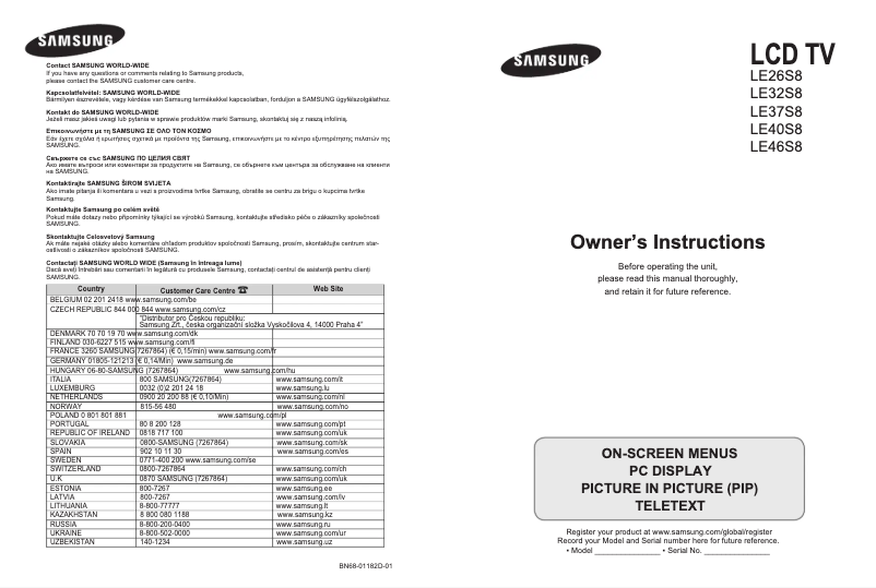 Page 1 de la notice Manuel utilisateur Samsung LE37S86BD