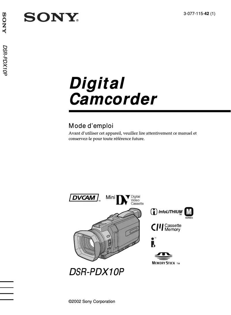 Image de la première page du manuel de l'appareil DSR-PDX10P