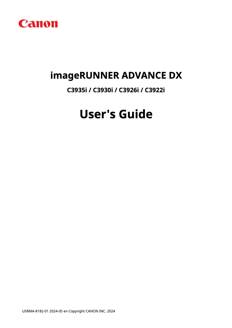 Page n°1 - Manuel utilisateur Canon imageRUNNER ADVANCE DX C3922i