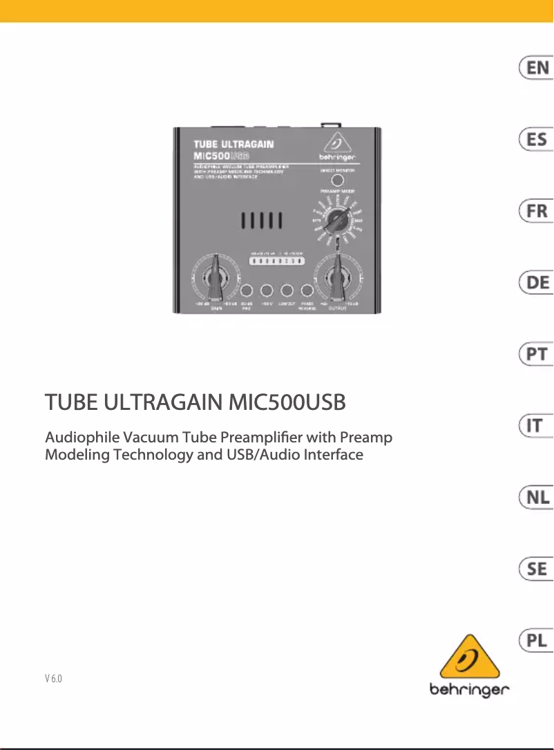 Page 1 de la notice Manuel utilisateur Behringer Tube Ultragain MIC500USB