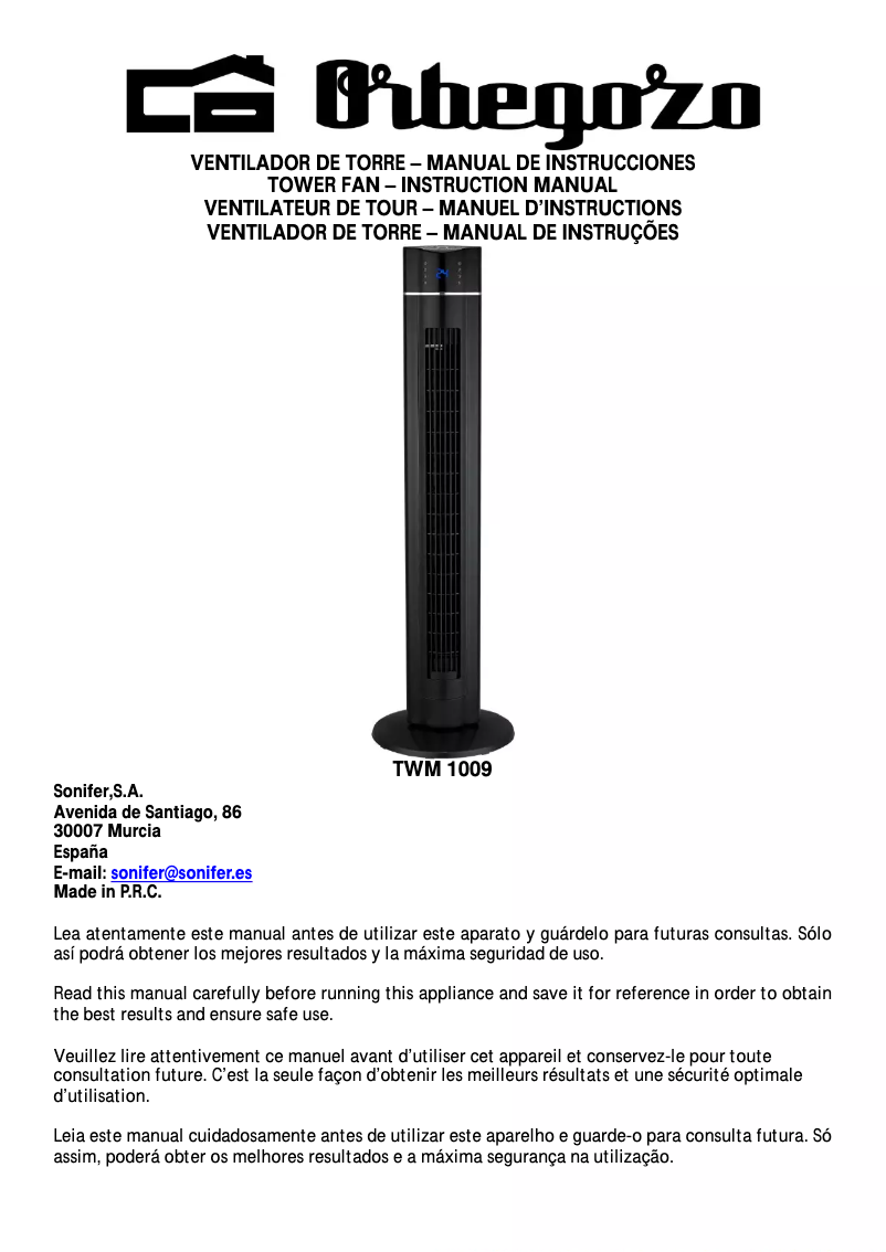 Page 1 de la notice Manuel utilisateur Orbegozo TWM 1009