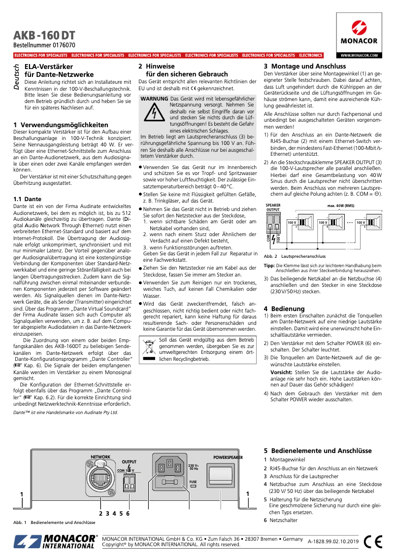 Page 1 de la notice Manuel utilisateur Monacor AKB-160DT