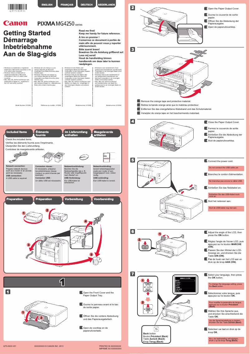 Page 1 de la notice Manuel utilisateur Canon Pixma MG4250