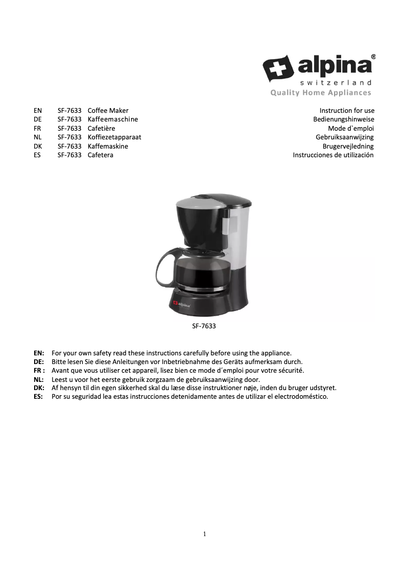 Page n°1 - Manuel utilisateur Alpina SF-7633